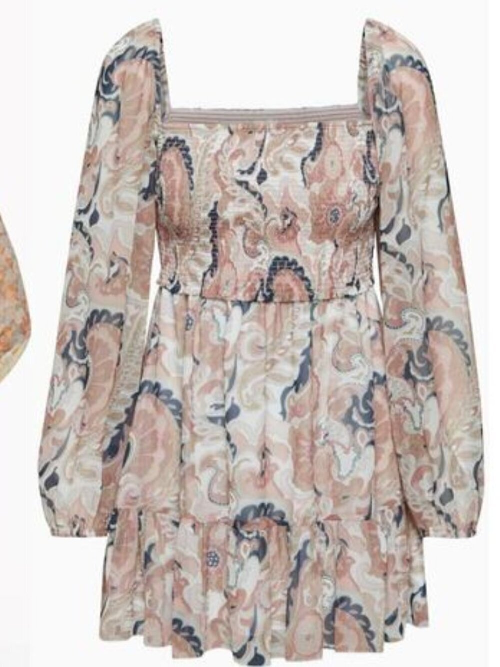 Aritzia Wilfred Tempest Smocked Chiffon Mini Dress Coral Blush Lt Birch Sz 2XL
